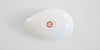 The bottom of a white tea dish, narrow at one end and wide at the other, with the Red Blossom Tea Company logo in the foot.