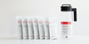 A set of 7 cold brew tea packages and a plastic pitcher on a white background