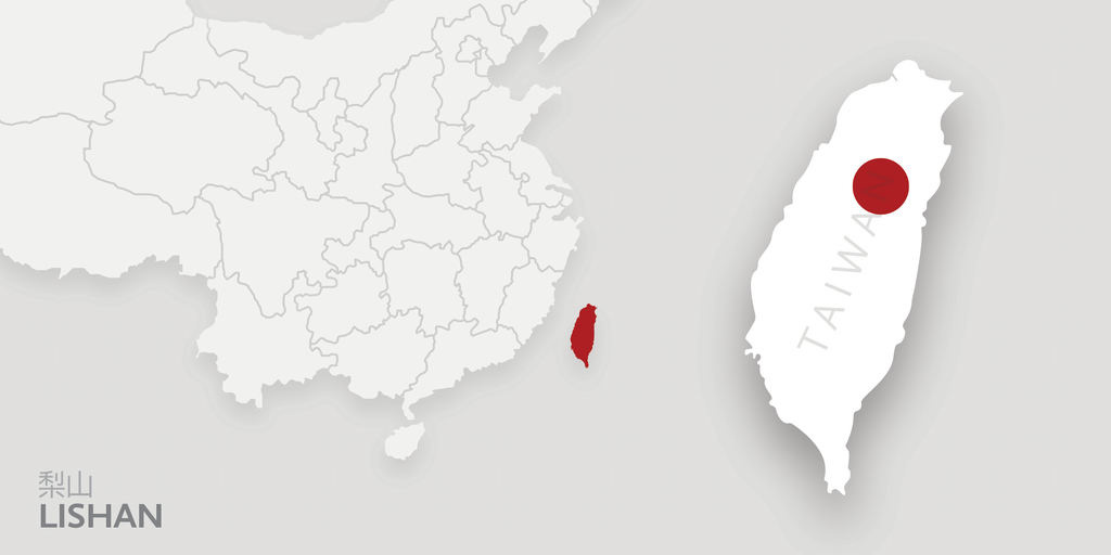 A map of Taiwan. There is a red dot on Lishan