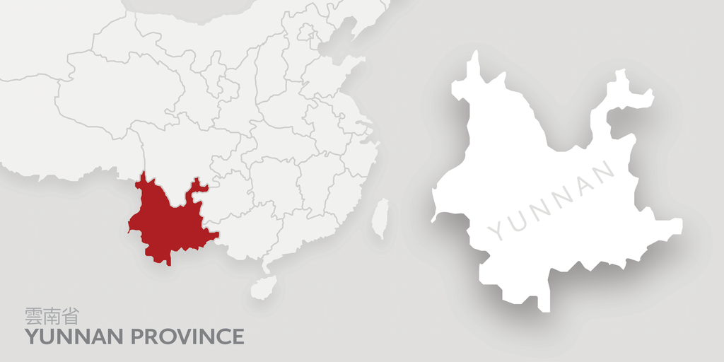 A map of China highlighting Yunnan province. 