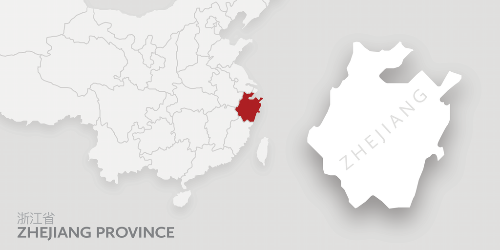 A map of China highlighting Zhejiang province. 